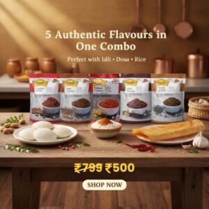 Umadi Chutney Powder Combo Pack of 5 | Peanut, Garlic, Curry Leaves, Pudina & Coriander | Authentic South Indian Homemade Chutney Pudi | Total  1Kg (Shipping Included)