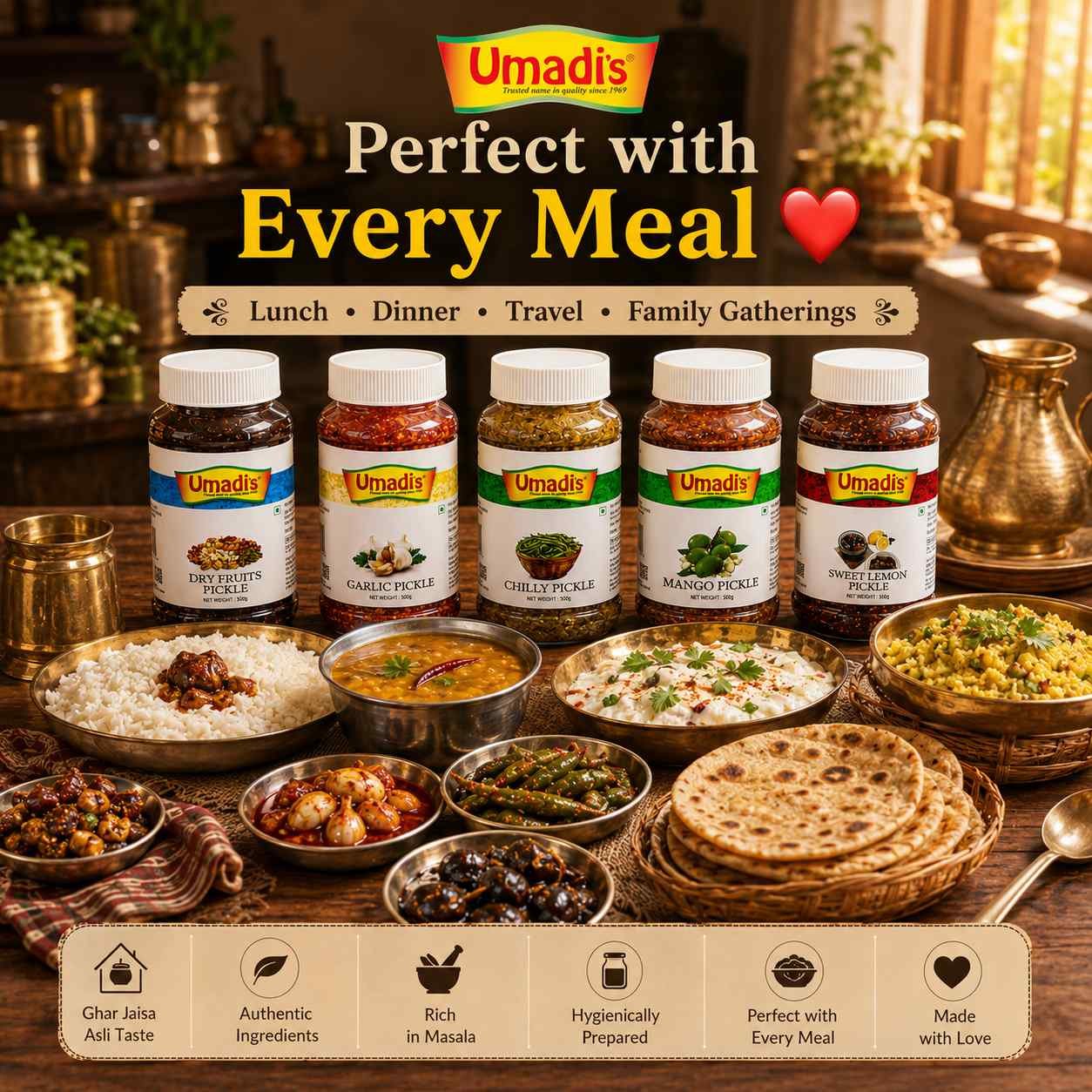 Umadi Pickle Combo Pack of 5 (300g Each) | Chilli, Mango, Sweet Lemon, Garlic & Dry Fruits Pickle | Authentic Homemade Indian Pickles | Total 1.5 Kg | Shipping Included - Image 5