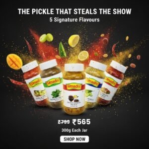 Umadi Pickle Combo Pack of 5 (300g Each) | Amla, Mango, Sweet Lemon, Garlic & Mixed Pickle | Authentic Homemade Indian Pickles | Total 1.5Kg | Shipping Included
