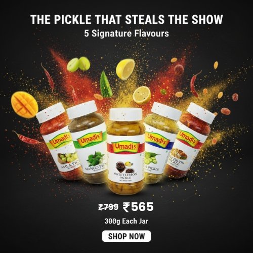 Umadi Pickle Combo Pack of 5 (300g Each) | Amla, Mango, Sweet Lemon, Garlic & Mixed Pickle | Authentic Homemade Indian Pickles | Total 1.5Kg | Shipping Included