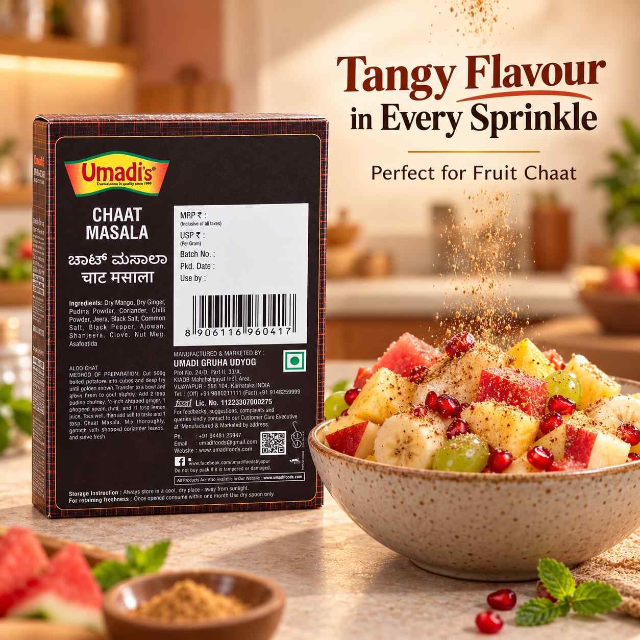 Umadi’s Chaat Masala – Tangy & Flavourful Indian Spice Blend for Fruit Chaat, Aloo Chaat, Salads & Snacks | Vegetarian - Image 4