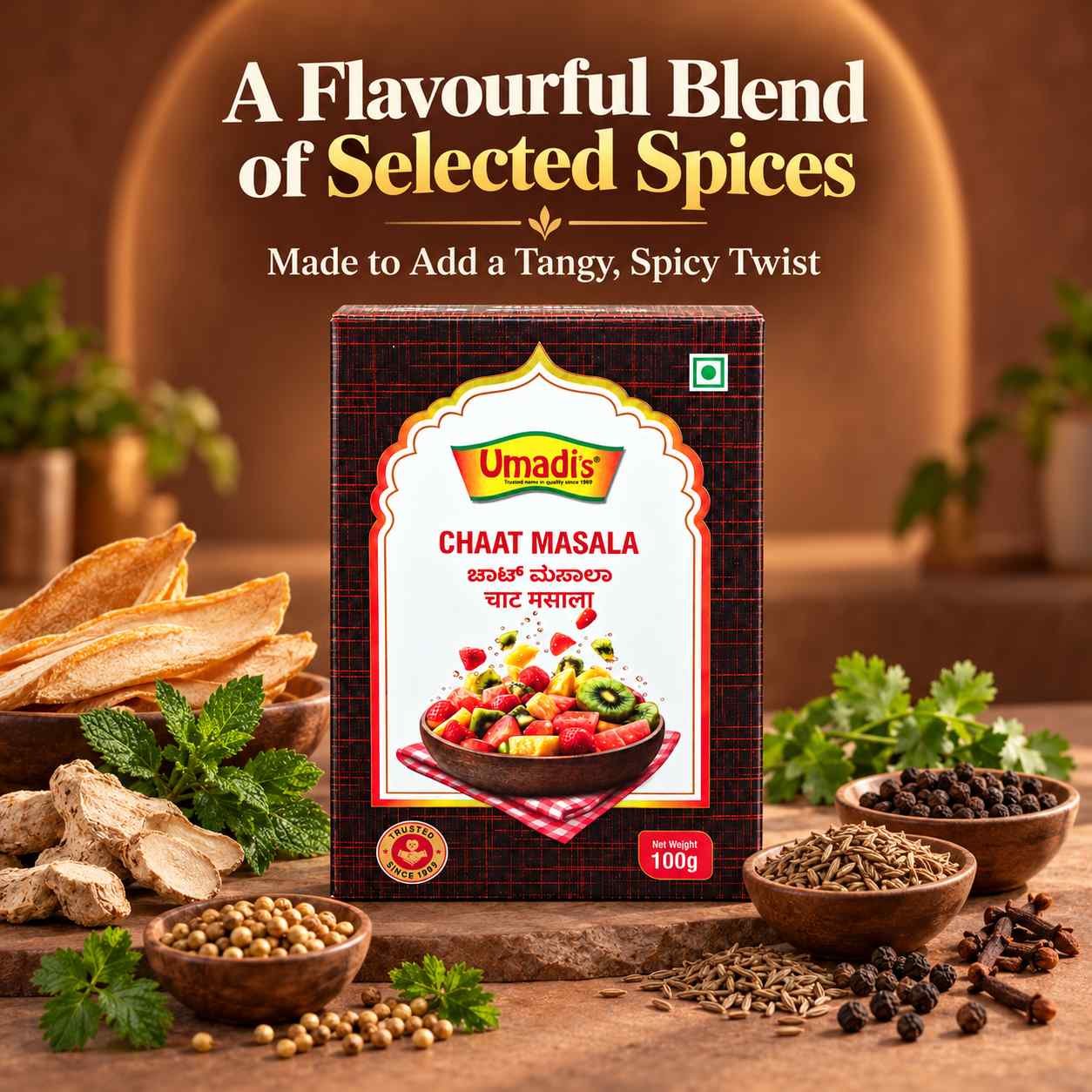 Umadi’s Chaat Masala – Tangy & Flavourful Indian Spice Blend for Fruit Chaat, Aloo Chaat, Salads & Snacks | Vegetarian - Image 2