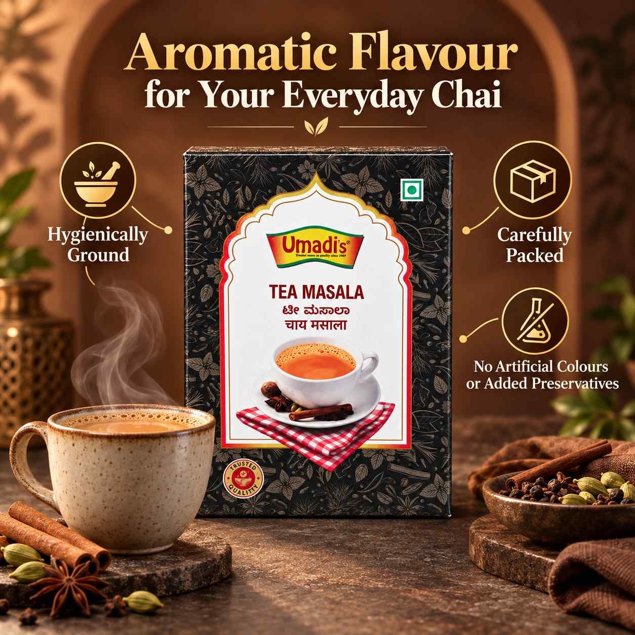 Umadi’s Tea Masala – Aromatic Indian Spice Blend for Chai | No Artificial Colours or Added Preservatives | Vegetarian - Image 2